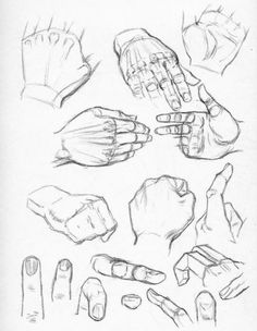 some hands and fingers are shown in this drawing