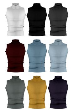 six different colors of sleeveless shirts