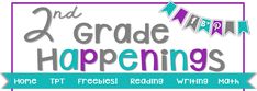 the 2nd grade happenings logo with bunting and flags in purple, blue, and green