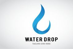 the water drop logo is blue and has a long curved line that runs through it