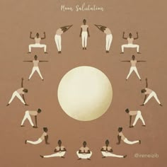 a group of people doing yoga in front of a large white ball with the words moon meditation written on it