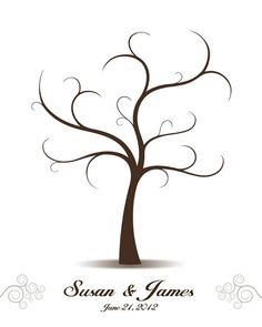 a wedding tree with swirly branches and the words susan & james written on it