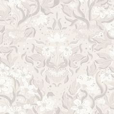 a white and gray floral wallpaper pattern