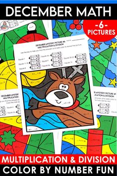 a christmas themed addition and division game for kids to color by number fun with pictures