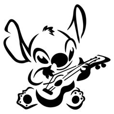 a cartoon character playing the guitar with his eyes closed and mouth wide open, in black and white