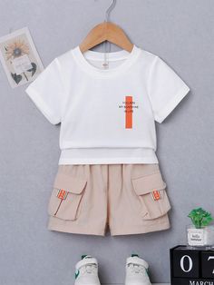 Multicolor Casual  Short Sleeve Polyester Slogan   Slight Stretch Summer Toddler Boys Clothing Slogan Graphic Tee, Kids Dress Boys, Kids Garments, Kids Dress Wear, Denim Handbags, Pocket Shorts, Boys Wear, Toddler Boy Outfits, Boys Hoodies