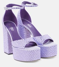 Holly Tatiana embellished leather platform sandals in purple - Paris Texas | Mytheresa Blurple Aesthetic, Purple Platform Heels, Cool Heels, Purple Paris, Purple High Heels, Purple Sandals, Purple Heels, Cute Wedges, Purple Bag