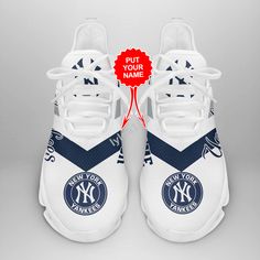 New York Yankees Max Soul Sneakers  Sports Shoes  Shoes For Men And Women Wh283 Lightweight construction with breathable mesh fabric provides a comfortable and flawless fit. Senior Shirts, Shoes Store, Fan Shirts, Trendy Sneakers, Running Sneakers, Shoes For Men, Dinosaur Print, Floral Patterns, Sports Shoes