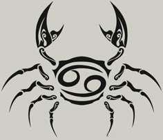 a black and white drawing of a crab on a gray background with the zodiac sign