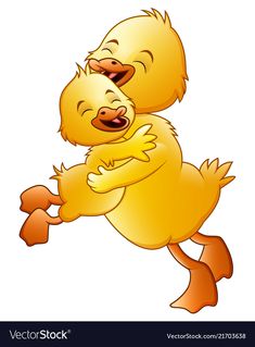 two little yellow chicks are hugging each other