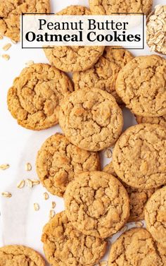 peanut butter oatmeal cookies on a white surface with the title above it