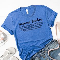 Daycare Teacher T-shirt - Womens Graphic Tees Preschool Teacher Definition - Gift for Daycare Provider Daycare Outfits Teachers, Gift For Daycare Provider, Daycare Provider Gifts, Teacher Definition, Pre K Teacher, Preschool Teacher Gifts, Preschool Teachers, Daycare Providers, Womens Graphic Tees