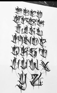 the letters are made up of different types of ink and have been drawn on paper