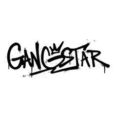 the word gang star written in black ink on a white background with some spray paint