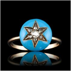 Antique Victorian Diamond Star Ring 9K Gold Blue Enamel Cabochon - c.1890 Diamond Star, Star Ring, Victorian Jewelry, Antique Victorian