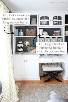 a white bookcase filled with lots of books and other things to read in it