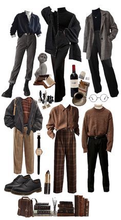 Dark Academia Outfit Inspo Men, Retro Vibes Outfit Men, Grunge Dark Academia Aesthetic, Dark Academy Men Outfit, Dark Academia Outfit For Men, Nonbinary Dark Academia, Dark Academia Fits Men, Soft Academia Aesthetic Outfits Men, Dark Acedamia Outfit Ideas Men