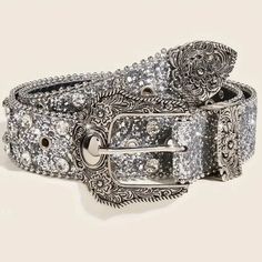 Glitter Pu Leather Belts For Jeans Pants Country Belts, Western Cowgirl Style, Belt For Dress, Cowgirl Jeans, Dress Decoration, Buckle Fashion, Buckles Fashion, Flower Carving, Rhinestone Belt