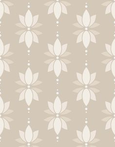 a beige and white flower pattern with beads on the end of each leaf, as well as dots