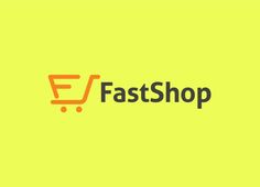 the fast shop logo is shown on a yellow background with an orange shopping cart behind it