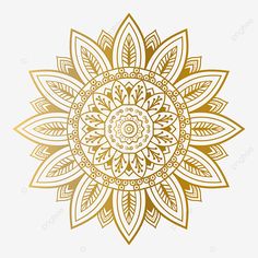 a golden flower on a white background with an intricate design in the center, and gold accents