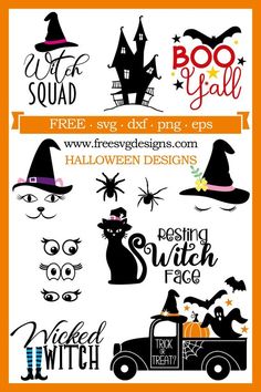 halloween svt clipart set with witches and pumpkins, witch's hat, ghost