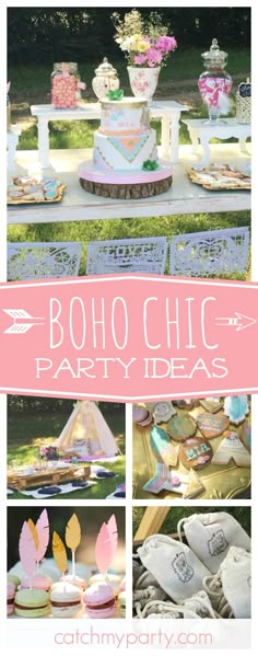 Don't miss this beautiful boho chic birthday party. The outdoor table settings and tents are fantastic!! See more party ideas and share yours at CatchMyParty.com Boho Chic Party Ideas, Boho Chic Birthday Party, Boho Cakes, Chic Party Ideas, Ibiza Party, Chic Birthday Party, Bohemian Party