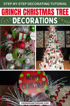 step by step decorating tutorial: Grinch Christmas tree decorations Grinch Tree Diy, Grinch Christmas Tree Ideas, Grinch Tree Topper, A Grinch Christmas, Make A Grinch, Grinch Tree, Grinch Trees, Cute Ornaments, Grinch Christmas Tree