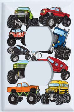 a light switch cover with monster trucks on it