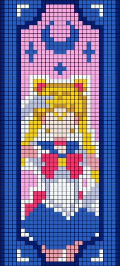 a cross stitch pattern with the image of a woman's face in blue and pink