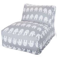 a gray and white elephant print chair