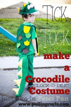 a little boy dressed up as a crocodile with text overlay that says trick tok make a crocodile costume