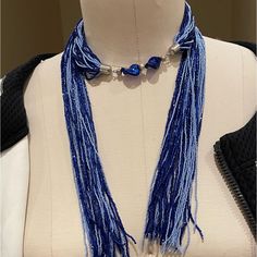 Gorgeous Long Multi Strand Murano Glass From Italy Blue Murano Glass Beaded Necklace With Large Beads, Blue Adjustable Multi-strand Long Necklace, Multicolor Murano Glass Necklace With Large Beads, Blue Multi-strand Necklace With Large Beads, Blue Murano Glass Single Strand Necklace, Murano Glass Beads, Multi Strand Necklace, Cobalt Blue, Multi Strand