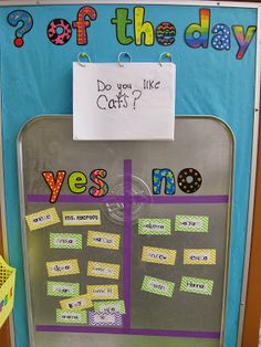 a bulletin board with the words question of the day written on it