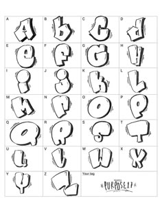 the alphabets and numbers drawn by hand with black ink on white paper, each letter has