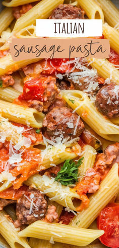 pasta with meatballs, tomatoes and parmesan cheese