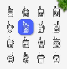 the icon set includes different types of electronic devices, such as an mp3 player and two microphones