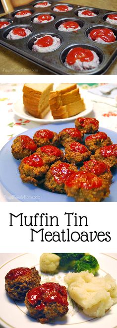 muffin tins filled with meatloaf, potatoes and ketchup on a plate