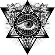 an all seeing eye in the center of a triangle with other symbols around it,