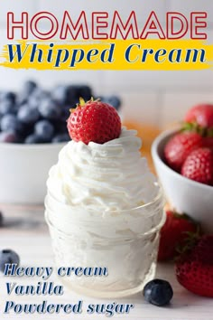 homemade whipped cream with berries in the background