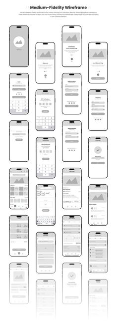 a bunch of different types of webpages on a white background with black and grey lines