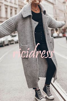 Look Boho Chic, Long Knit Cardigan, Cardigan Casual, Looks Street Style, Turndown Collar, Looks Chic, 가을 패션, Mode Inspiration, Winter Style