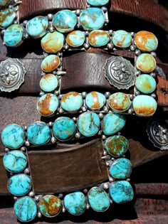 Teton frame of sterling silver, turquoise and spots, what a perfect buckle for any occasion! I wear this everyday with a vintage leather spot or old coin belt. Each spot is hand formed and the stone is soldered on to a substantial sterling silver backing. Will fit up to1 1/2 or 1 3/4 inch belt width. They range between 3 inches tall and about 4 to 4.5 inches wide. The width of the stone or quality denotes the size and of course buckles may vary in prices due to the quality of stones used or size Luxury Concho Jewelry For Rodeo, Southwestern Belts, Coin Belt, Turquoise Belt, Turquoise Jewellery, Turquoise And Brown, Heart Accessories, Garment Details, Americana Style