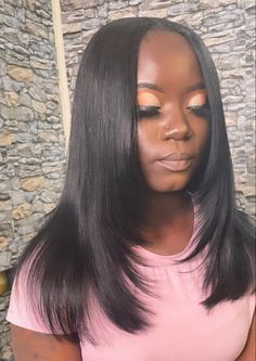 Short Layered Sew In Weave, Layered Bob Sew In Weave, Straight Layered Sew In, Layer Hair Black Women, Straight Sew In With Layers, Short Layered Sew In, Short Layered Wig, Layers Sew In, Long Bob With Layers Black Women