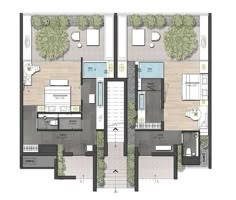 the floor plan of a three bedroom apartment with two bathrooms and an attached bathroom area