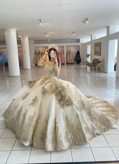 Beige Debut Gown, Golden Quinceanera Dresses, Aesthetic Quinceanera Dresses, Champagne Quince Dress, Champagne Quince Dresses, Xv Ideas, Vestido Charro, Xv Dresses, Champagne Quinceanera Dresses