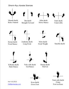 an image of different types of hands and feet in different positions, with the words shorni - ru karate stances written below