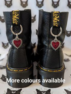 Beautiful handmade gold and silver  sacred heart boot charms.  Perfect for Dr Martens. Purchase individually or as a pair. Perfect for mix 'n' matching! Charm dimensions: 3.3cm x 2.5cm Boot Charms, Shoe Clips, Handmade Gold, Sacred Heart, Red And Gold, Crochet Ideas, Dr. Martens, Gold And Silver, Clothing And Shoes