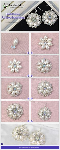 the instructions for how to make an embellished flower brooch with crystals and pearls