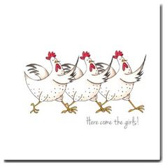 three chickens are walking together with the words, home is the girl on their backs